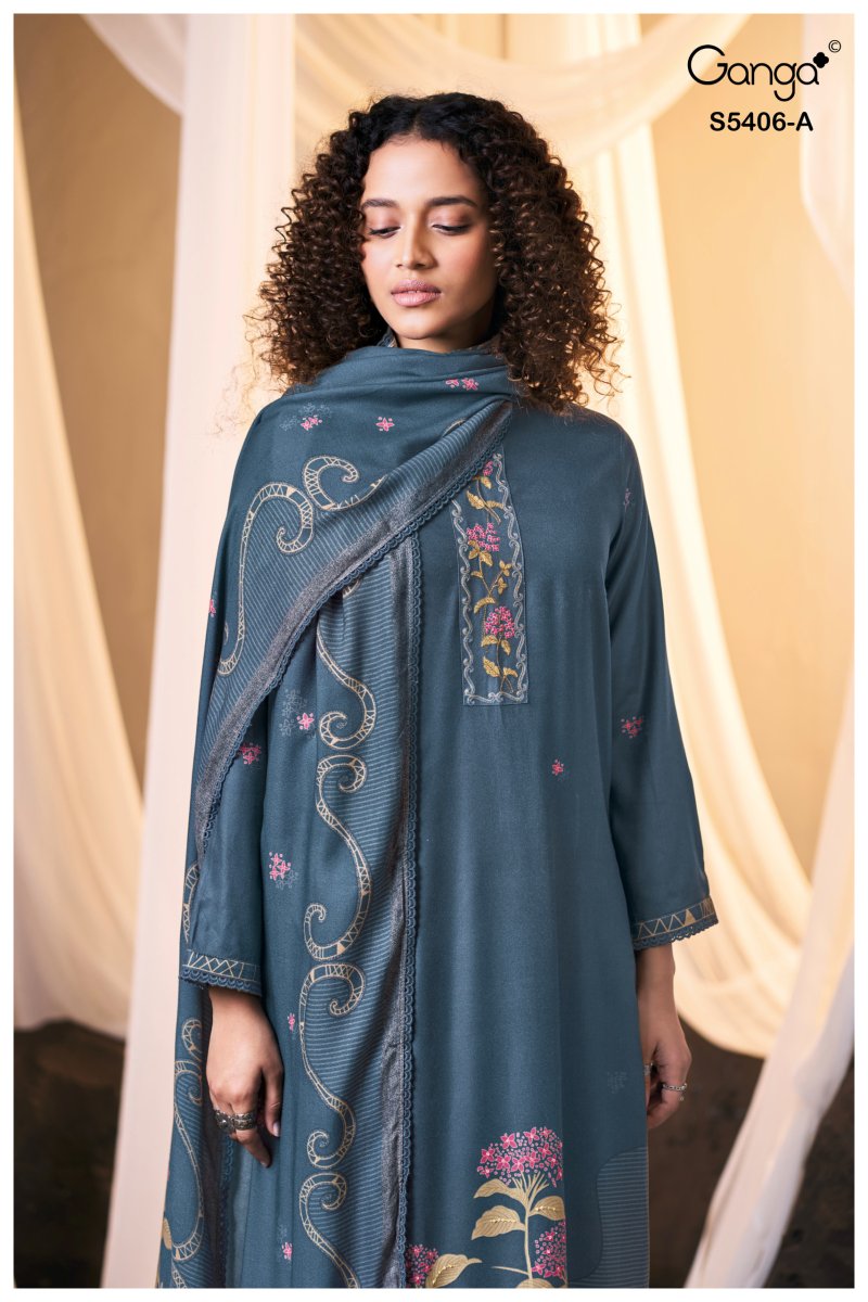 Eviesa 5406 By Ganga Wool Pashmina Dress Material
